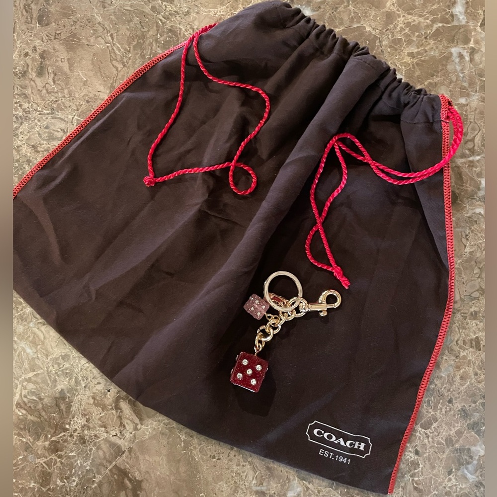 COACH Brown & Red Drawstring Dust Bag W/NWOT UNBRANDED Dice Keychain Bag Charm - Picture 1 of 10